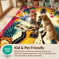 thumbnail image 4 of Design&I 8'x10' Washable Area Rug Sleek Flatweave Pet Friendly Hawaii Guitar Tiki Pineapple Hibiscus Motifs Luau Party Surf for King Size Bedroom, Under Bed, 4 of 7