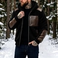 thumbnail image 3 of Men's Warm Winter Coats Thick Fleece Lined Hooded Jackets Faux Leather Spliced Zip up Bomber Coat Plus Size Casual Outerwear with Pockets, 3 of 8