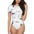 thumbnail image 1 of Saiise Mignon Motif de Requin Grenouillère à Manches Courtes pour Femmes Col Rond Pyjama Justaucorps Extensible avec Fermeture à Pression-TTTG, 1 of 7