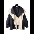 thumbnail image 2 of Gabardina con Capucha para Mujer, Chaqueta con Solapa y Botones, Cortavientos de Longitud Media con Bloques de Color Negro S, 2 of 6