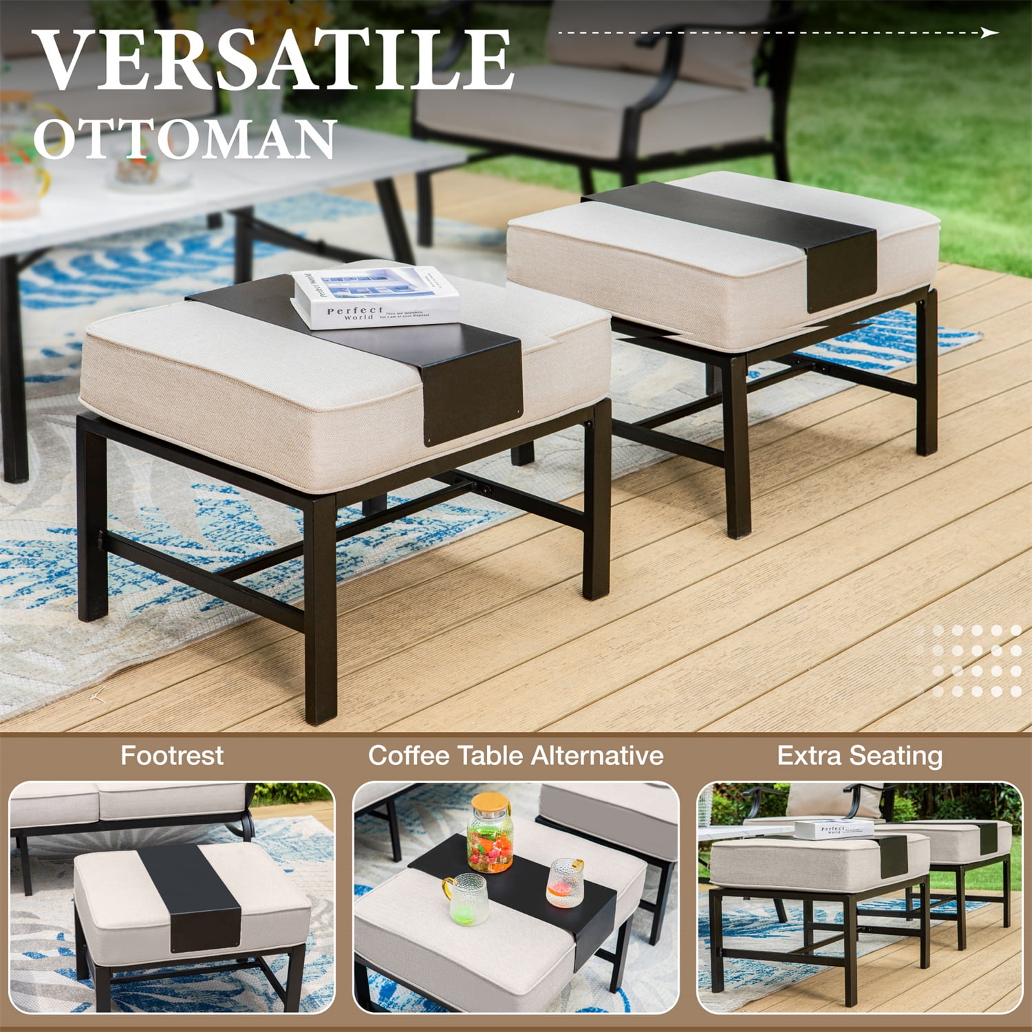 MF Studio 9-Seater Patio Conversation Set Metal Outdoor Furniture with Swivel Chair Sofa Beige