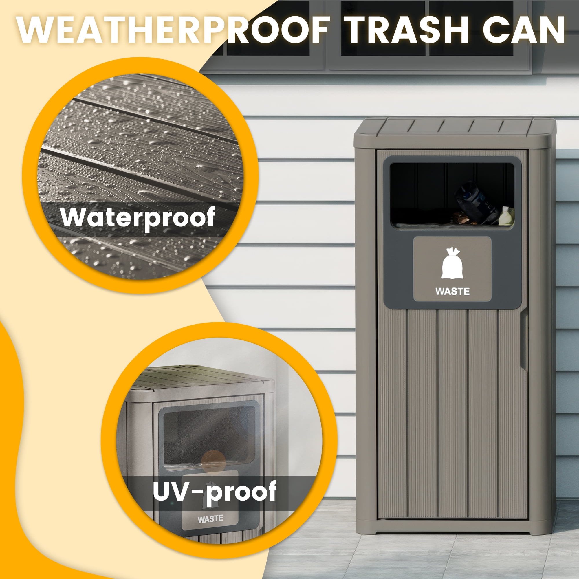 Bifanuo 42 Gallon Trash Can – Durable, Waterproof Resin Garbage Bin for Indoor & Outdoor Use, Weather-Resistant Commercial Trash Can for Patio, Kitchen, 1-Pack
