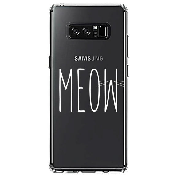 DistinctInk Clear Shockproof Hybrid Case for Samsung Galaxy Note 8 - TPU Bumper Acrylic Back Tempered Glass Screen Protector - Meow - Cat Whiskers
