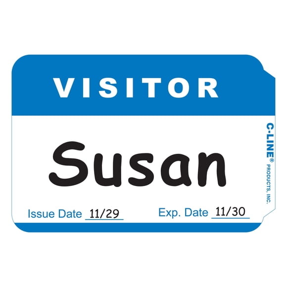 Insignias sensibles a la presión, visitante, azul, 3 1/2 x 2 1/4, 100 / BX (juego de 10 BX) C-Line 92245-CT