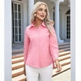 thumbnail image 6 of Women's Button Down Shirts Long Sleeve Dress Shirts Wrinkle Free Collared Work Office Tops Pink 5XL, 6 of 9