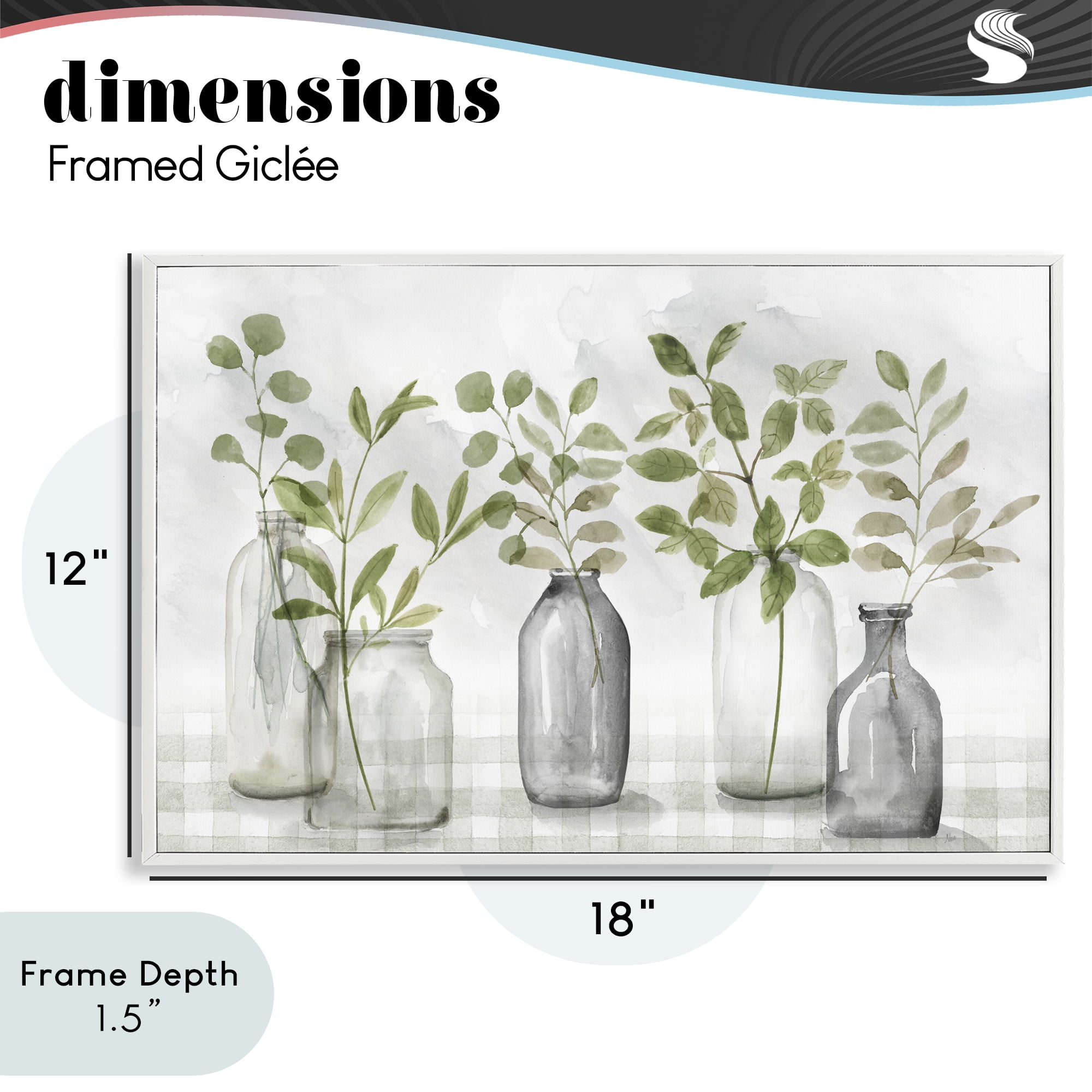 Stupell Industries Greenery Leaves in Vases White Framed Giclee Art, design by Nan