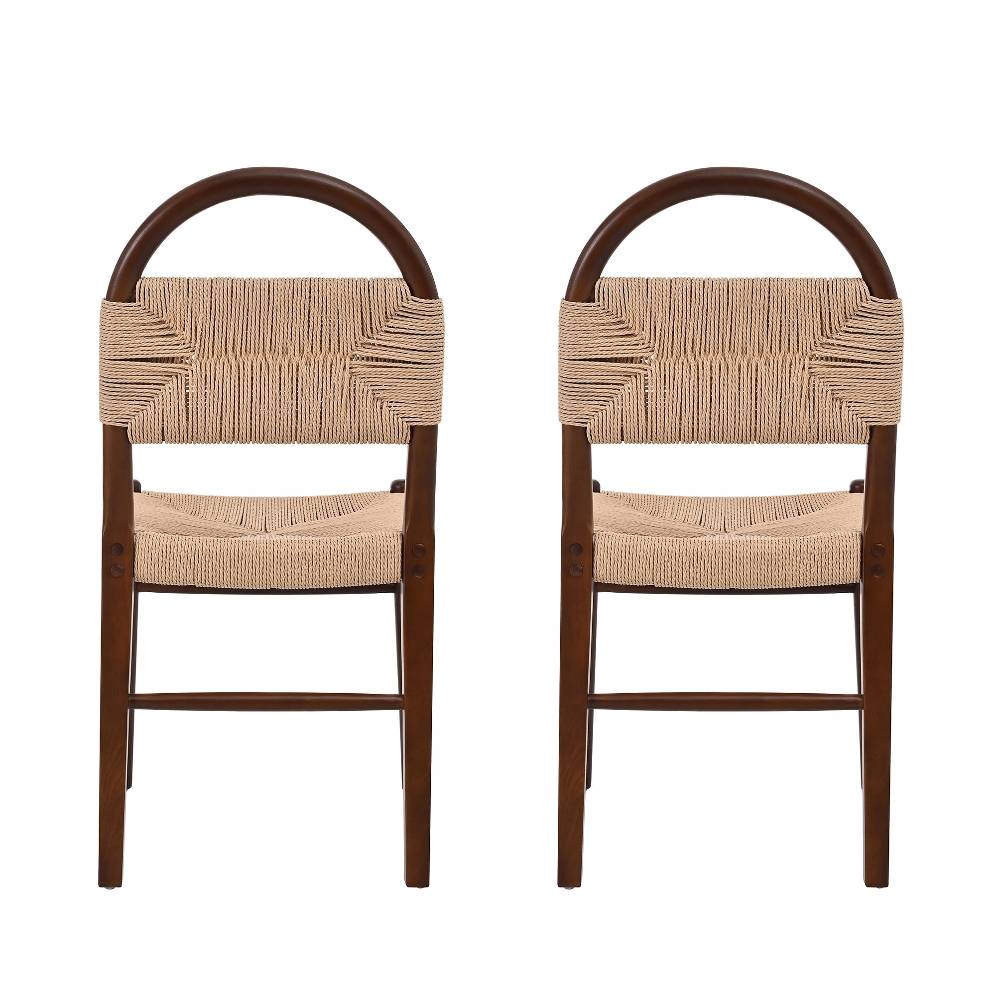 Euroco Woven Dining Chairs Set of 2, Mid Century Modern Kitchen Accent Chairs with Wood Legs, Armless Side Chair for Home Bar/Restaurant/Dining Room,Walnut
