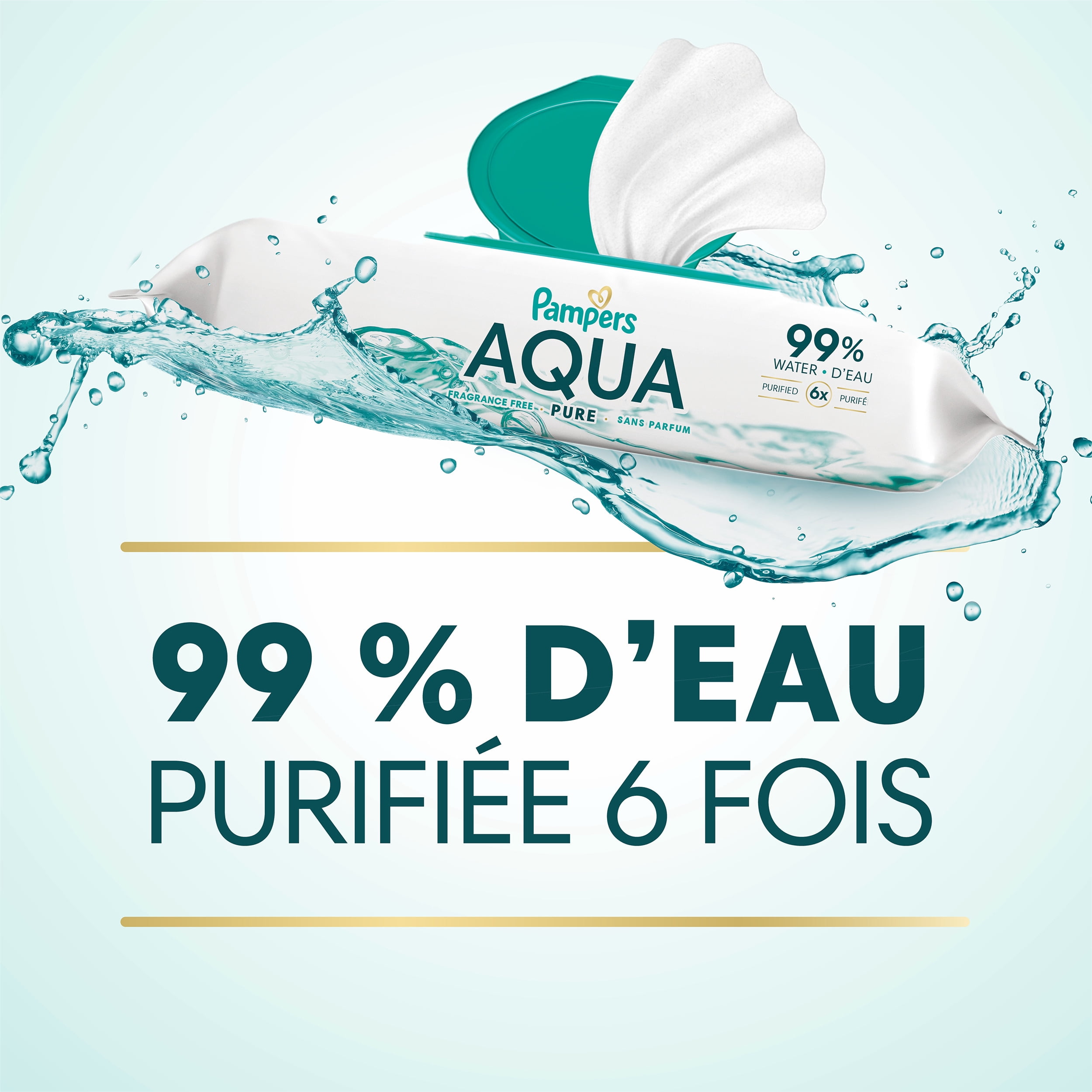 Lingettes pour bébés Pampers Aqua Pure Sensitive, 99 % d’eau, hypoallergéniques, non parfumées, 672 lingettes pour bébés au total (12X emballages rabattables)