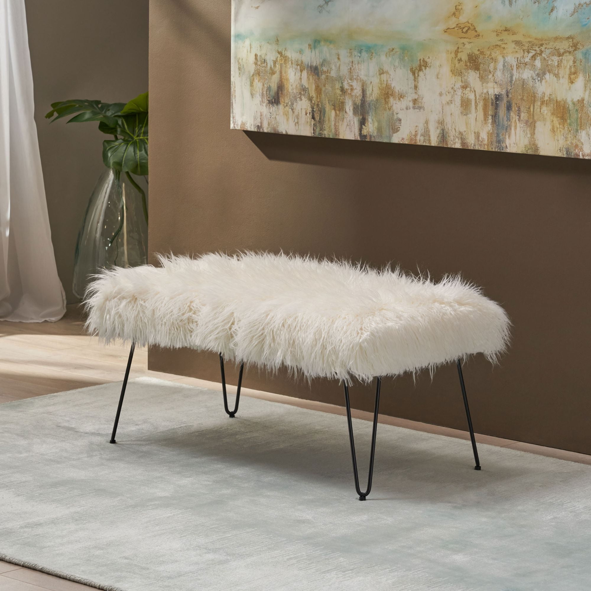 34" White and Black Contemporary Rectangular Bench