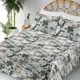 thumbnail image 3 of Ambesonne Floral Fitted & Flat Sheet with Shams 4 Pcs Set, Neutral Grunge Pattern Lily, King, Dark Tan and Slate Blue, 3 of 5
