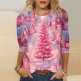 thumbnail image 2 of LiMoi Women's Xmas Blouse with Three Quarter Sleeve Round Neck and Elegant Christmas Tree Pattern Tops Tees Tshirts Shirts My Items, 2 of 5