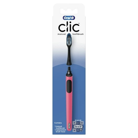 Oral-B Clic Manual Toothbrush, Coral, with Replaceable Brush Head - 1 Count