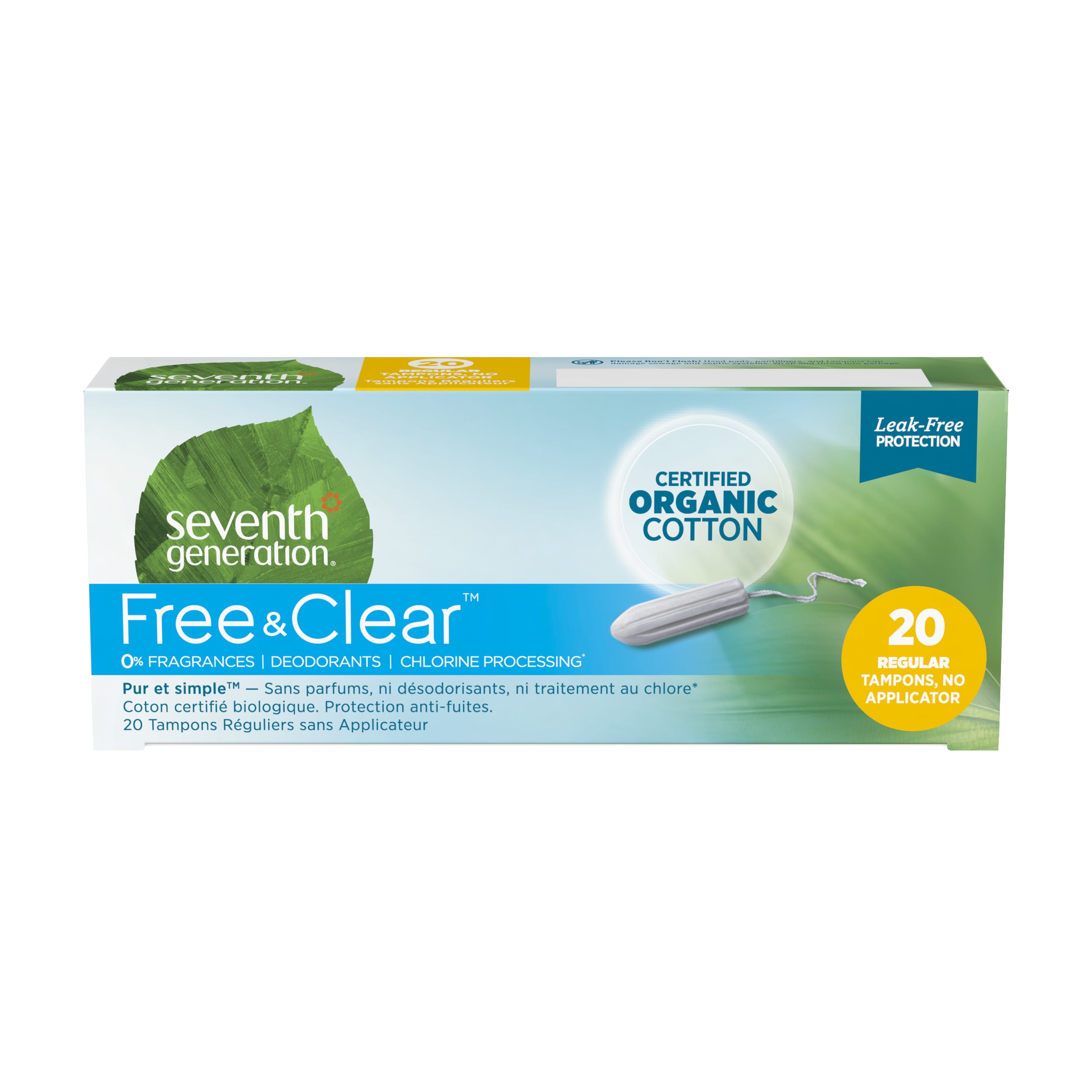 Seventh Generation No Applicator Tampon, Regular, 20 Ct