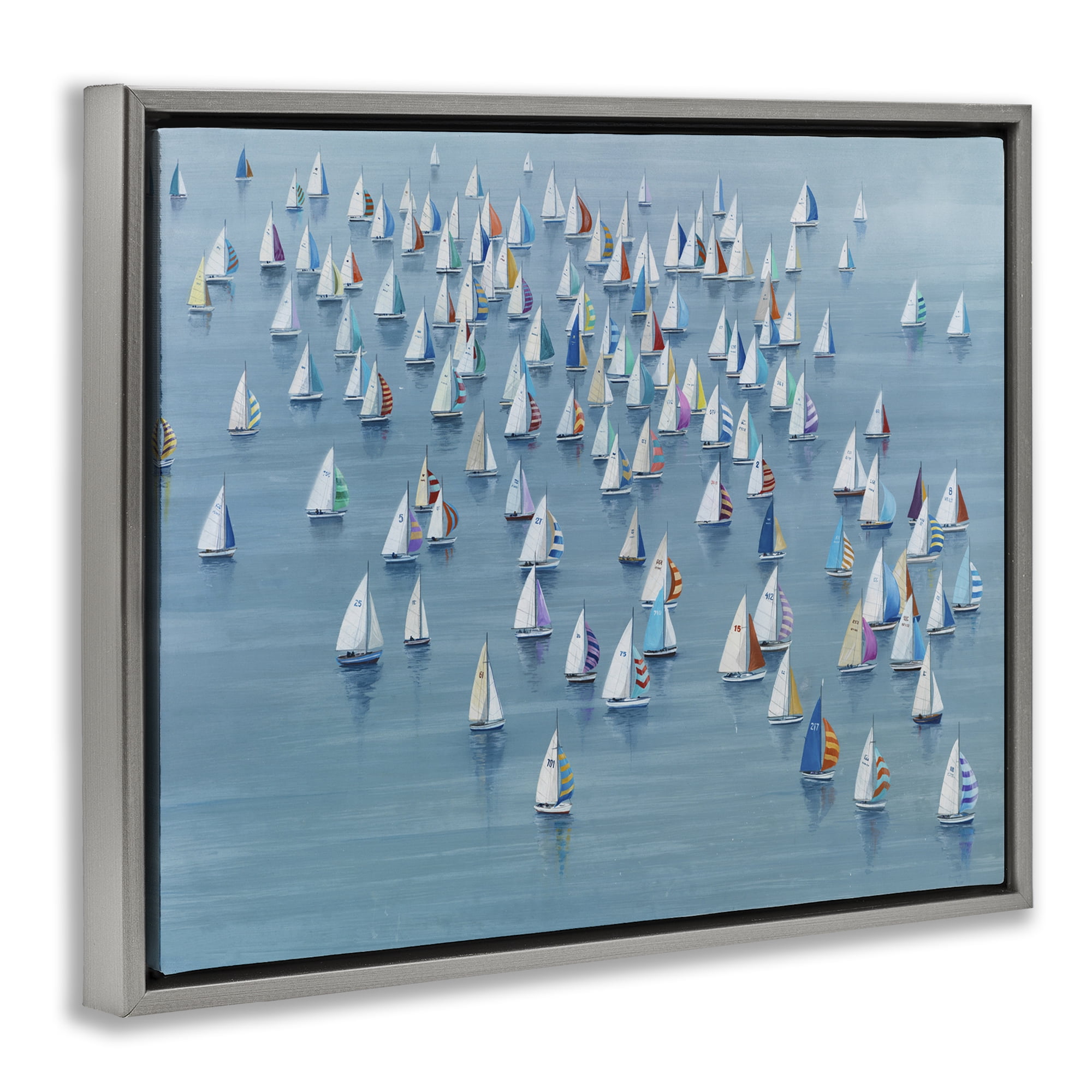 Stupell Industries Gathering Of Sails Transportation Painting Gray Floater Framed Canvas Art Print Wall Art, 21 x 17