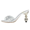 thumbnail image 2 of FSJ Women Classic Rhinestone Open Peep Toe Pearls Heel Sandals Cross Strap Mule Slip On Wedding Party High Heel Slippers Shoes Size 12 Silver, 2 of 5