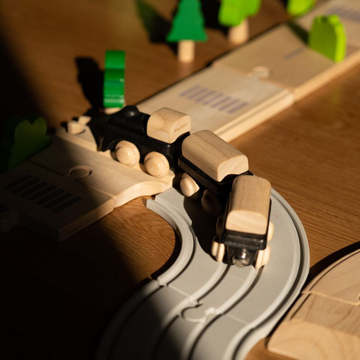 PlanToys® Classic Train Wooden Montessori Vehicle Toy | Early Movement, Imagination and Practical Life Exploration | Eco Friendly Train Set for Indoor and Outdoor Play