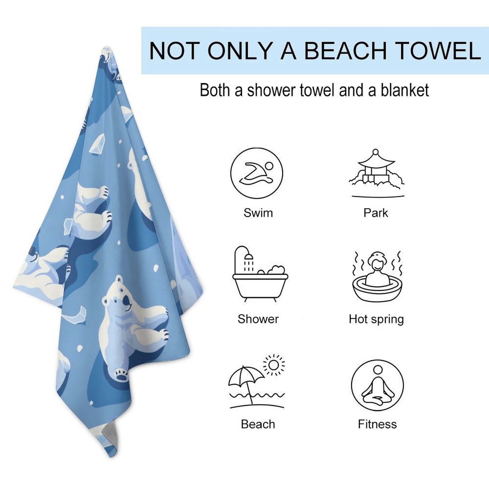 Cute Polar Bear Beach Towel – with A Unique Design, Extra Large,XL (32”x 63”) for Kids & Adults