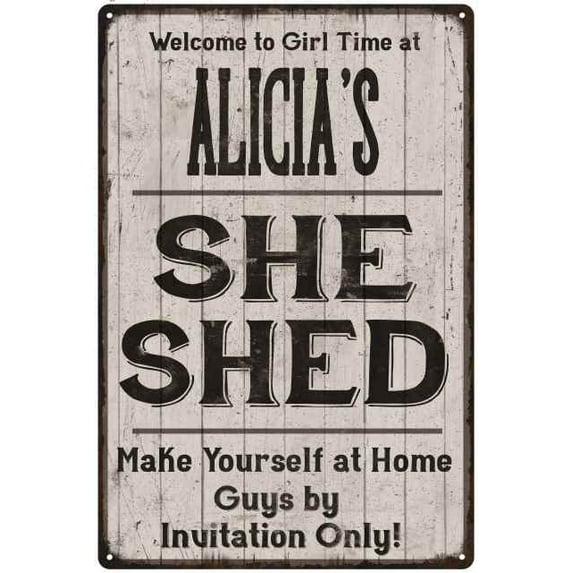 ALICIA'S She Shed Sign Lady Cave Sign Gift 16 x 24 Matte Finish Metal 116240082155