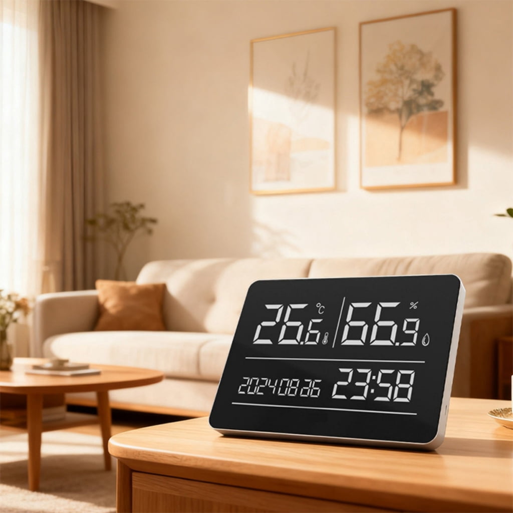 CEORPER Home Quiet Wall Mounted Electronic Clock Temperature Humidness Digital Calendar