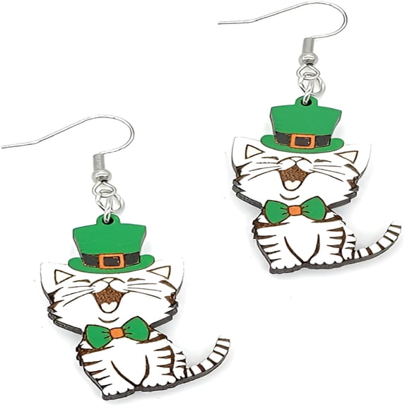 DESIGNICE St. Patrick's Day Earrings Irish Shamrock Rainbow Wood Dangle Drop Earrings Handmade Green Clover Cat Dog Wooden Earrings for Women Holiday Good Lucky Jewelry Gift
