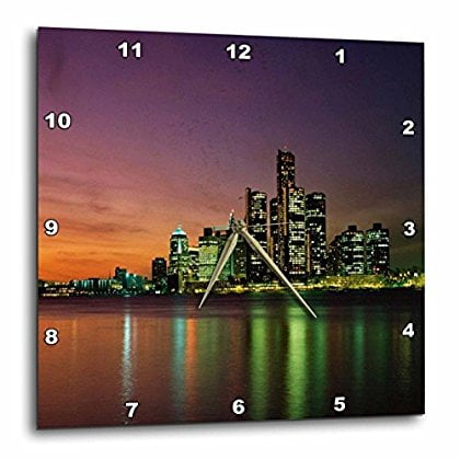 - 3dRose Detroit Michigan At Nite, Wall Clock, 13 by 13-inch