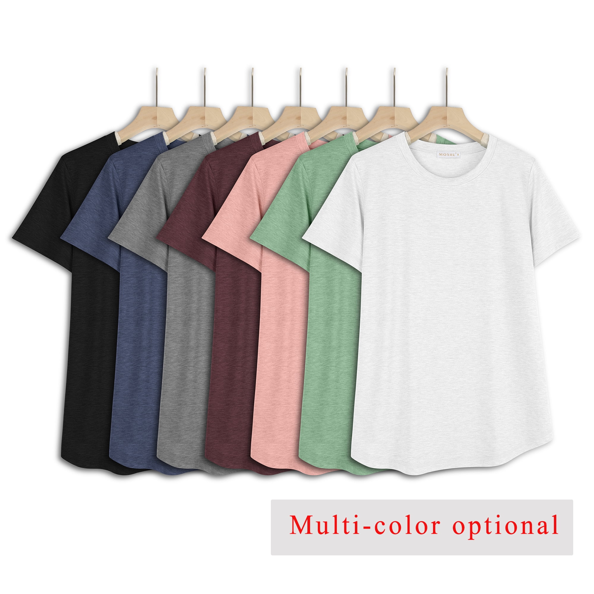 MOSHU 3 Pack T-Shirts for Women Short Sleeve Summer Womens Plus Size Tops Casual Curved Hem Shirts Beach Outfits