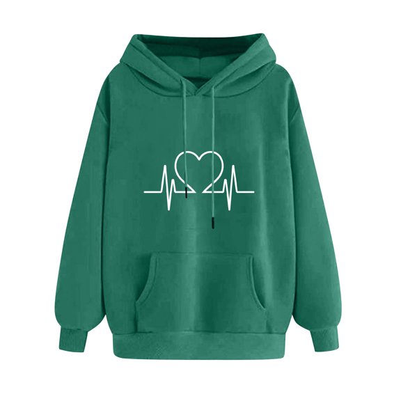 Oalirro Women Valentine's Day HoodieArmy Green Graphic Love Heart Print Sweatshirt for WomenLong Sleeve PulloverL