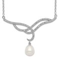 thumbnail image 3 of Sterling Silver Rhodium-plated 8-9mm White Rice FWC Pearl Cubic Zirconia Necklace, 3 of 3