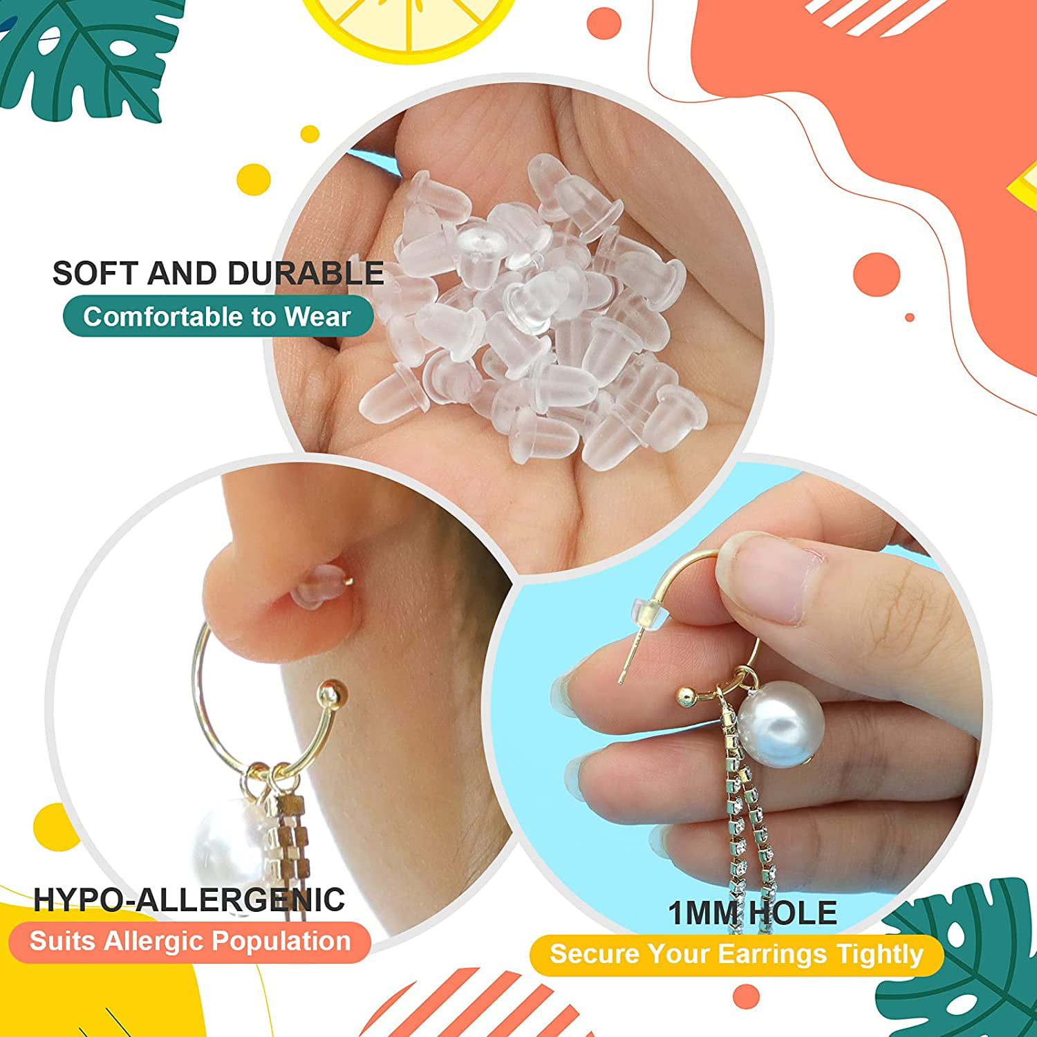 Silicone Earring Backs, 2000Pcs Soft Earring Stoppers, Clear Earring Backing  Replacement for Stud Post Fishhook Earrings, Hypoallergenic 