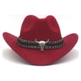 thumbnail image 2 of Sombrero de ala ancha Qarigey con cabeza de toro de metal Vino rojo, 2 of 6