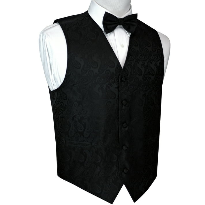 Men's Formal, Prom, Wedding, Tuxedo Vest, BowTie & Hankie Set in Black