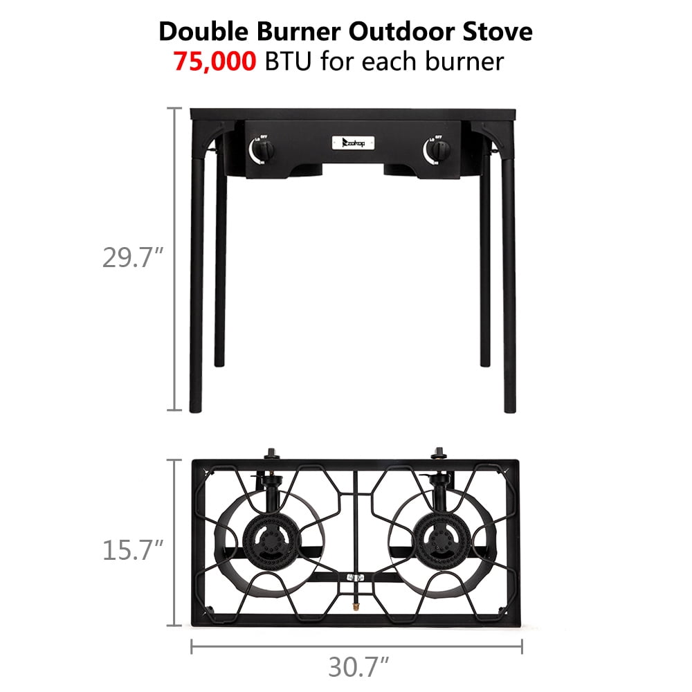Topcobe Portable Propane Gas Cooker, Iron Cast Patio Burner, Outdoor Stove for Camp Cooking (Double Burner 150000-BTU)