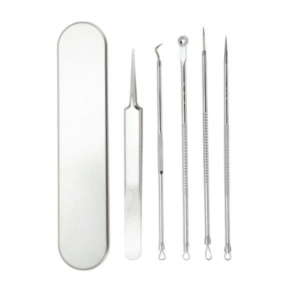 Unique Bargains Facial Straight Clamp Pimple Extractor Tool Set 6.88"x1.37" Silver Tone 1 Set