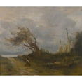 thumbnail image 2 of Jean-Baptiste-Camille Corot 14x12 Gold Ornate Wood Frame and Double Matted Museum Art Print Titled - A Gale by the Sea, 2 of 4