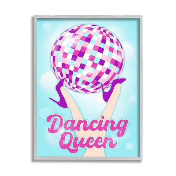 Stupell Industries Dancing Queen Retro Disco Ball Beauty & Fashion Painting Gray Framed Art Print Wall Art