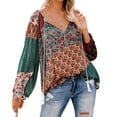 thumbnail image 3 of Blusas De Manga Larga Con Cuello En V Blusas De Manga Larga Con Estampado Floral Blusa Informal Para Mujer Blusa De Manga Larga Con Cuello En V Jersey Con Cordón Estampado Floral ANGGREK  No, 3 of 5