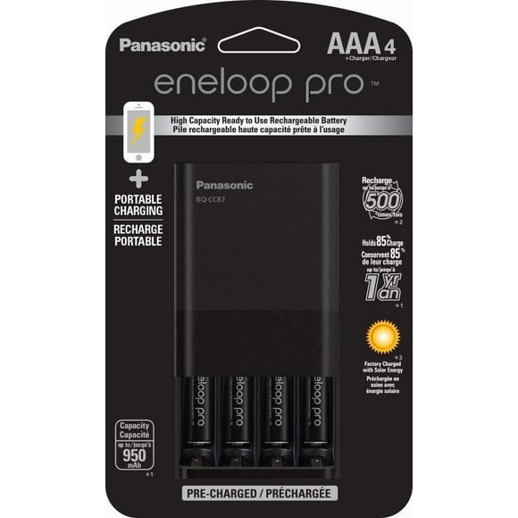 Panasonic Eneloop Individual Battery Charger with Portable Charging Technology and 4AAA Eneloop Pro Rechargeable Batteries