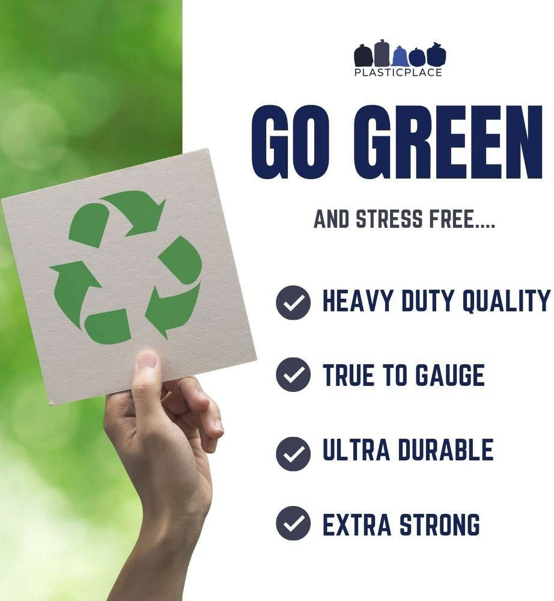 Plasticplace 65 Gallon Recycling Trash Bags │1.5 Mil │ Blue Heavy Duty Garbage Can Liners │ 50” x 48” (50 Count)