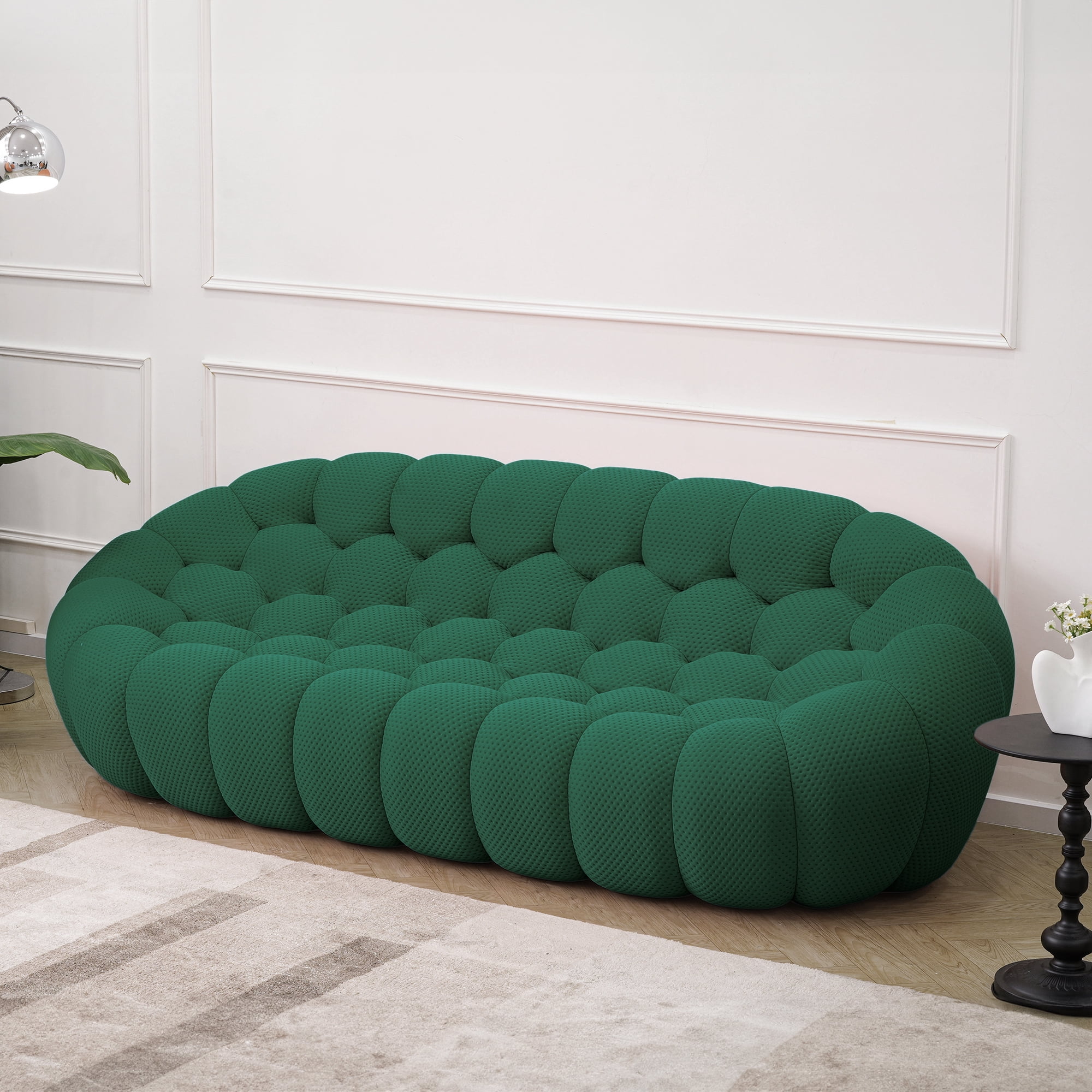Sodrens 98.43" Bubble Couch,Modern Upholstered Mesh Fabric Lazy Floor Sofa,3D Honeycomb Shape Bubble Sofa Curved Couch for Living Room,Office,Apartment,No-Assembly(Green,3-Seater)