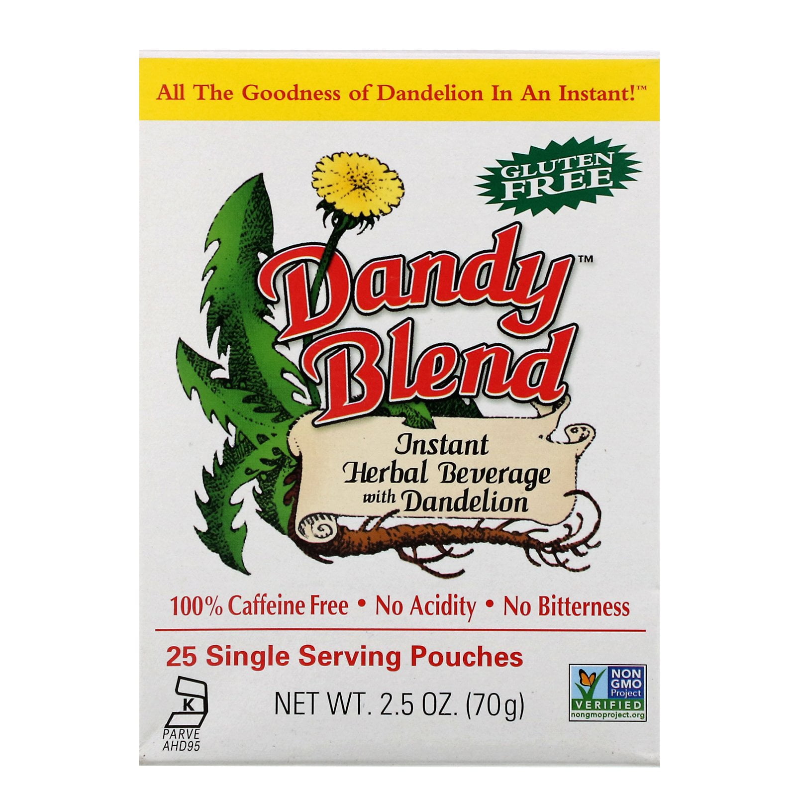 Dandy Blend Instant Herbal Beverage With Dandelion, Caffeine Free, 25
