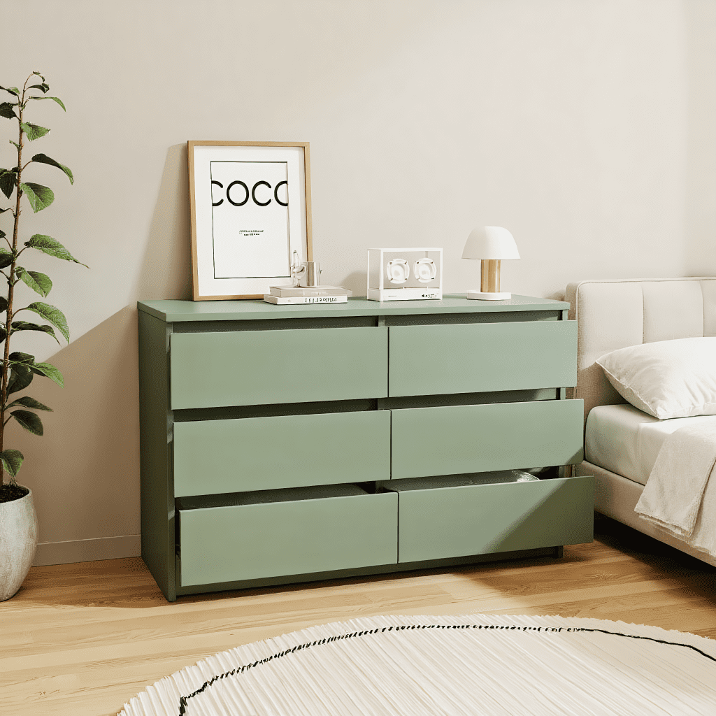 Kadyn 6 Drawer Bedroom Dresser, Chest of Drawers for Bedroom,Dressers with Handleless Design, Green
