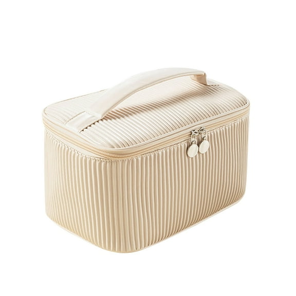 Pleated Half Round Travel Makeup Bag | Water-Resistant Leather Fabric | Portable Storage Pouch for Cosmetics & Toiletries | 1 Pack