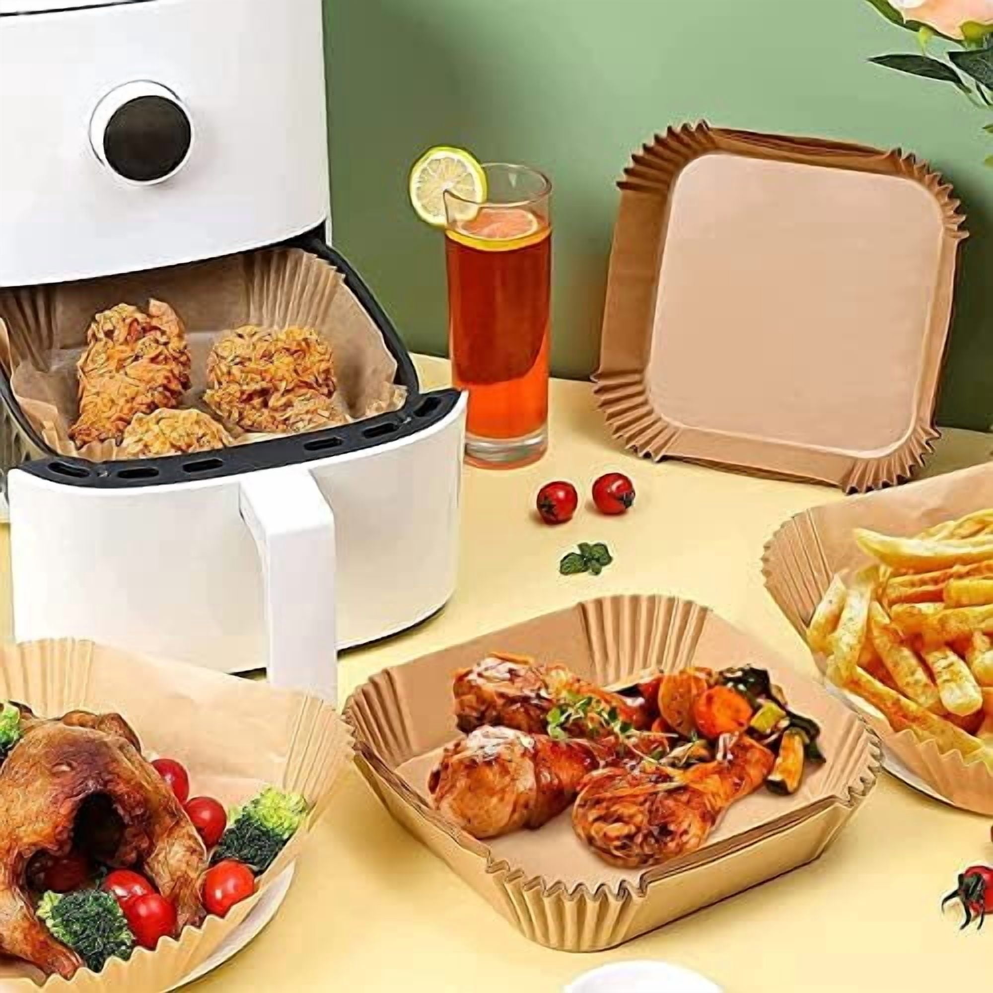 Air Fryer Liners Disposable, Large Airfryer Liners 10 Inch Square, Non-stick Air Fryer Paper Liners Oil Resistant, Waterproof Air Fryer Parchment Paper Liners for Roasting Microwave