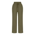 thumbnail image 6 of RQYYD Linen Pants Women's Cotton Linen Straight Leg Pants Elastic Drawstring Casual Trousers with Pockets Summer Beach Lounge Pants, 6 of 7