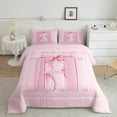 thumbnail image 2 of jejeloiu Letter H Monogrammed Queen Comforter Set,Cartoon Ribbon Bowtie Bedding Sets,Pink Bow Tie Bedding Comforter Set For Girls,Microfiber Room Decorative Reversible,3pcs, 2 of 8