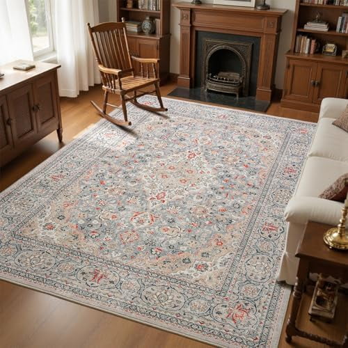 Washable Rug 3x5, Beige Area Rugs Non Slip, Indoor Low Pile Carpet with Rubber Backing for Living Room Kitchen Bathroom Entryway Office Bedroom