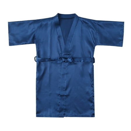 

Yubatuo Toddler Baby Kids Girls Solid Silk Satin Kimono Robes Bathrobe Sleepwear Clothes Blue 12