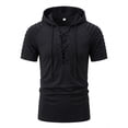 thumbnail image 5 of VBTAPA Men's Cotton Linen Outfits Short Sleeve Hooded Hippie Shirt and Cargo Shorts Casual Track Suit Sets Summer Beach Vacation Set Black XXL, 5 of 8