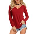 thumbnail image 1 of Qarigey Camiseta de manga larga para mujer, camisetas informales de Color sólido para mujer, jersey, ropa básica, ropa deportiva de poliéster para Prendas para la parte del cuerpo Rojo METRO Qarigey AP008666-07, 1 of 6