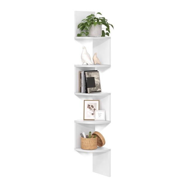 Soporte de pared para estante de esquina VASAGLE de 5 niveles, color blanco
